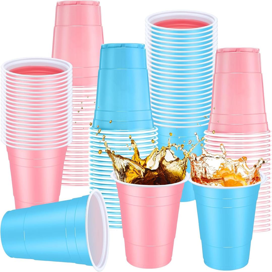 90 Pcs Disposable Plastic Cups Neon Party Supplies 16oz Disposable Plastic Cups Fiesta Matrimony Bachelorette Decorations Birthday Wedding Carnival(Light Blue, Light Pink)