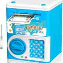 ATM Piggy Bank for Boys Girls, Vcertcpl Mini ATM Coin Bank Money Saving Box with Password Code, Kids Safe Money Jar for Real Money with Auto Grab Bill Slot, Great Gift Toy Bank for Kids (Blue)