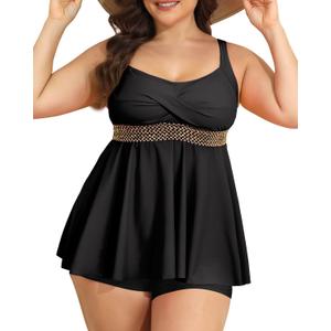HEYTALALA Womens Plus Size Tankini Swimsuits 2 Piece Tummy Control Bathing Suit Flowy Swim Tank Tops with Boyshorts 2025 (Black) 4XL