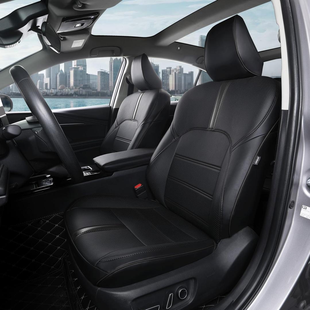 Custom Fit Seat Covers for 2025-2026 Toyota Camry Hybrid LE SE & 2026 Nightshade - Full Set Premium Waterproof Faux Leather Car Seat Protectors (Pure Black)