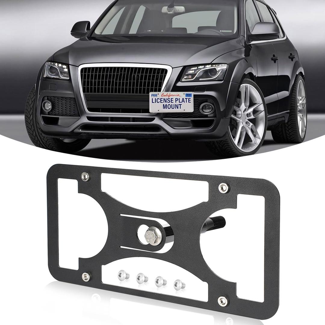 Front Bumper Tow Hook License Plate Mount Bracket Compatible with Audi Q5 2009-2017, No Drill Plate Holder, Replacement Frames with Accessories Kit