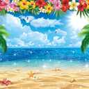 XCKALI Summer Hawaiian Beach Backdrop Tropical Flower Palm Ocean Birthday Luau Party Decoration Summer Beach Children Photography Kids Baby Shower Decoration 10x8FT
