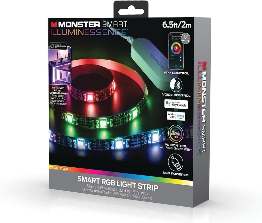 LED Strip Short Wi-Fi Multi-Color LED Light Strip Monster 6.5Ft, Smart App, Customizable Settings, Any Space, Voice-Control, Alexa, Google Assistant, Easy Installation
