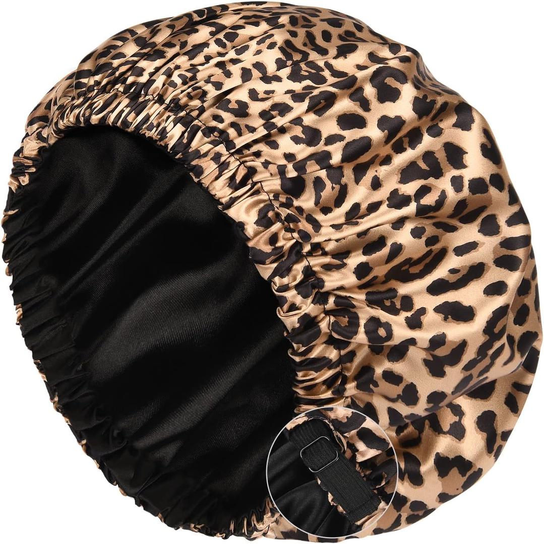 YANIBEST Silk Bonnet Satin Bonnet for Sleeping Women Men, Adjustable Double Layer Hair Bonnet for Curly Braids Reduce Frizz (Large, Coffee Leopard)