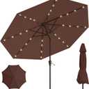 Patio Kingdom 9' Solar LED Patio Umbrella with Tilt & Crank|8 Sturdy Ribs, UV Protection, Outdoor Market Table Umbrella for Deck, Lawn, Pool, Backyard(Brown)
