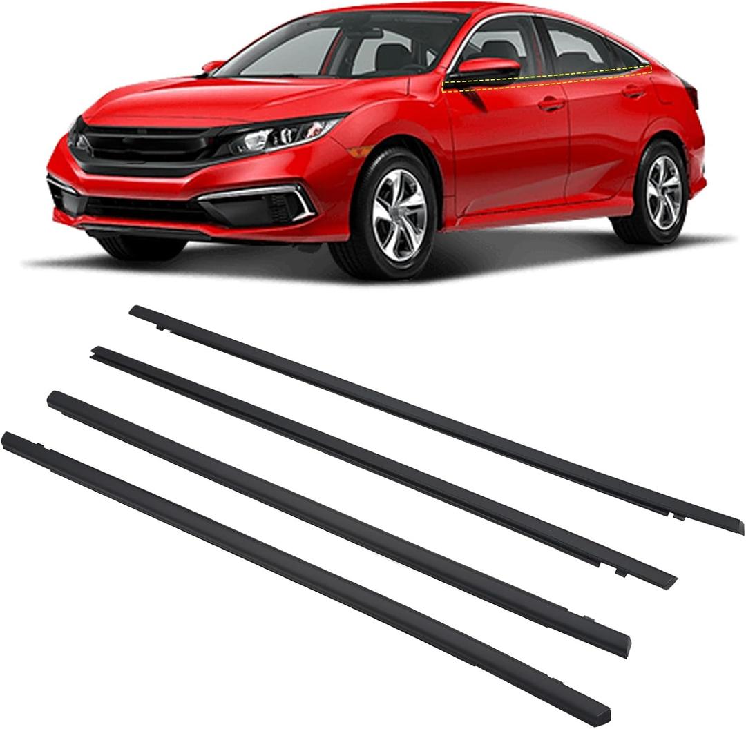 4 Pcs Car Outer Door Window Moulding Trim Weatherstrip Seal Belt Compatible with Honda Vehicle Civic 4 Door Sedan 2016-2021, Replace#72450-TEA-T01 72410-TEA-T01 72950-TEA-T01 72910-TEA-T01