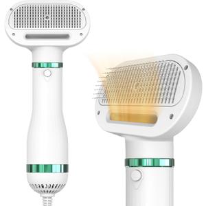 Pet Hair Dryer for Small-Sized Dogs and Cats | 2-in-1 Dog Hair Dryer with Self Cleaning Slicker Brush | Dog Blow Dryer | 300 Watts, Overheat Protection, Portable, Adjustable Temperature