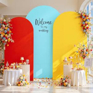 7.2ft 6.6ft 6ft Rainbow Arch Cover Set of 3-Wrinkle Free Stretchy Red Yellow Blue Chiara Wedding Arch Backdrop Stand Cover for Theme Party Birthday Baby Shower Photo Photography Background Cover