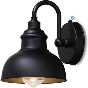 Barn Light Gooseneck Light- Dusk to Dawn Farmhouse Outdoor Lighting, 1-Light Outdoor Gooseneck Lighting with Sensor Farmhouse Wall Sconce for Patio Porch Garage (7.08" Diameter, 1pc) Black 