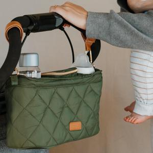 Beautiful Stroller Caddy Organizer With 2 Cup Holders  Luxury Stroller Bag, Universal Fit, Leather Straps & Zipper Pocket  Spacious Accessories Perfectly Fits Doona, Nuna & Uppababy Strollers (Sage Green)
