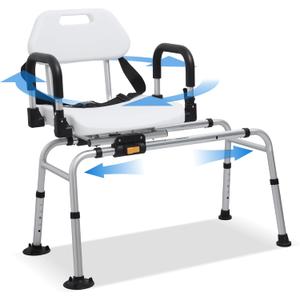 PIDOSO Sliding Shower Chair Tub Transfer Bench with Swivel Seat, Shower Bench for Elderly and Disabled Slides and 360° Rotates, with Pivoting Arms and No-Slip Suction Cups, Height Adjustable