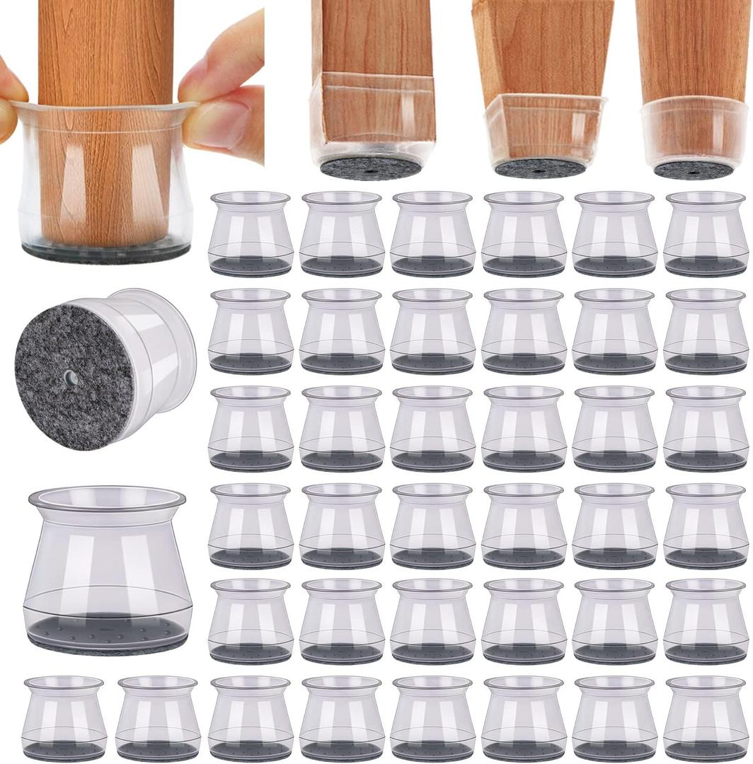 BUMACO 40Pcs Chair Leg Floor Protectors Chair Leg Protectors for Hardwood Floors Silicone Pads Covers to Protect Floors (Universal L Clear Fit 1.3"-2")