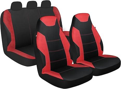 Custom Accessories 3-Piece Sports 1500 Seat Covers, Front and Rear Car Seat Covers, Automotive Seat Covers for Cars, Trucks, SUVs, Universal-Fit Car Seat Protector - Black/Red