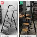 3 Step Ladder,Folding Step Stool with Aluminum Wide Pedal& Convenient Handgrip,330lbs Capacity Steel Ladder for Household and Office(Black &Woodgrain)