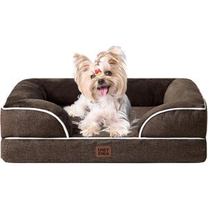 EHEYCIGA Orthopedic Dog Bed for Small Dogs, Waterproof Memory Foam Small Dog Beds with Sides, Non-Slip Bottom and Egg-Crate Foam Medium Pet Couch Bed with Washable Removable Cover, Brown (24.0"L x 18.0"W x 6"Th)
