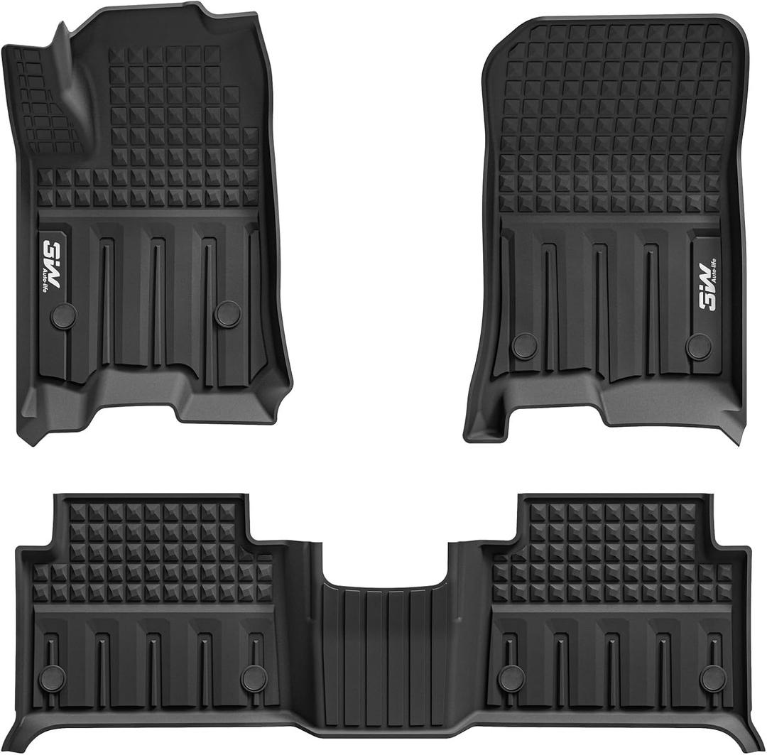 3W Floor Mats for Chevrolet Chevy Colorado/GMC Canyon Crew Cab 2023 2024 2025, All Weather TPE Custom Fit Floor Mats for Cars, 1st and 2nd Row Car Floor Mats, Black