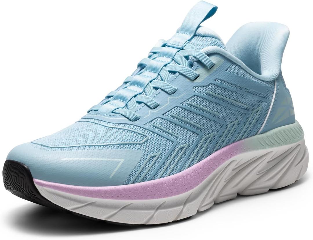 Women's Slip On Walking Shoes Running Comfortable Tennis Breathable Non Slip Athletic Gym Workout Cross Training Fashion Sneakers (8.5, Light Blue)
