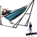 Portable Hammock with Stand for Outside Foldable,Frabic Tension Adjustable Indoor,Carrying Bag Included, 616 lbs Weight Capacity, Suitable Garden Yard Outdoor Inhouse Cyan
