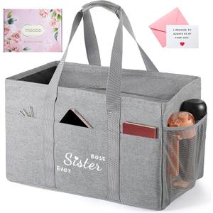 TRSODD Mothers Day Gifts for Sister Friends Birthday Gifts for Her Reusable Grocery Bags Foldable 10 Gallon Extra Large Utility Tote Bag (Best Sister Ever)