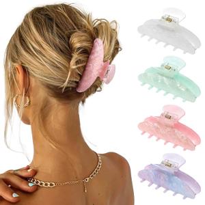 4Pcs Large Hair Claw Clips - Acrylic Big Hair Clips for Thick Hair Strong Hold Hair Jaw Clips Non-slip Banana Hair Barrettes Clips for Women Girls (Sparkle(White/Purple/Pink/Green))