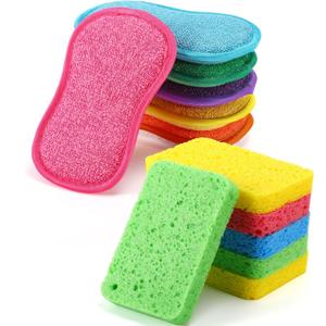 12 Pack Dish Sponges Kitchen Non-Scratch Microfiber and Compressed Cellulose Sponges for Washing Dishes Cleaning Pots Pans Kitchen Bathroom Cars Cleaning Supplies DIY Crafts for Kids