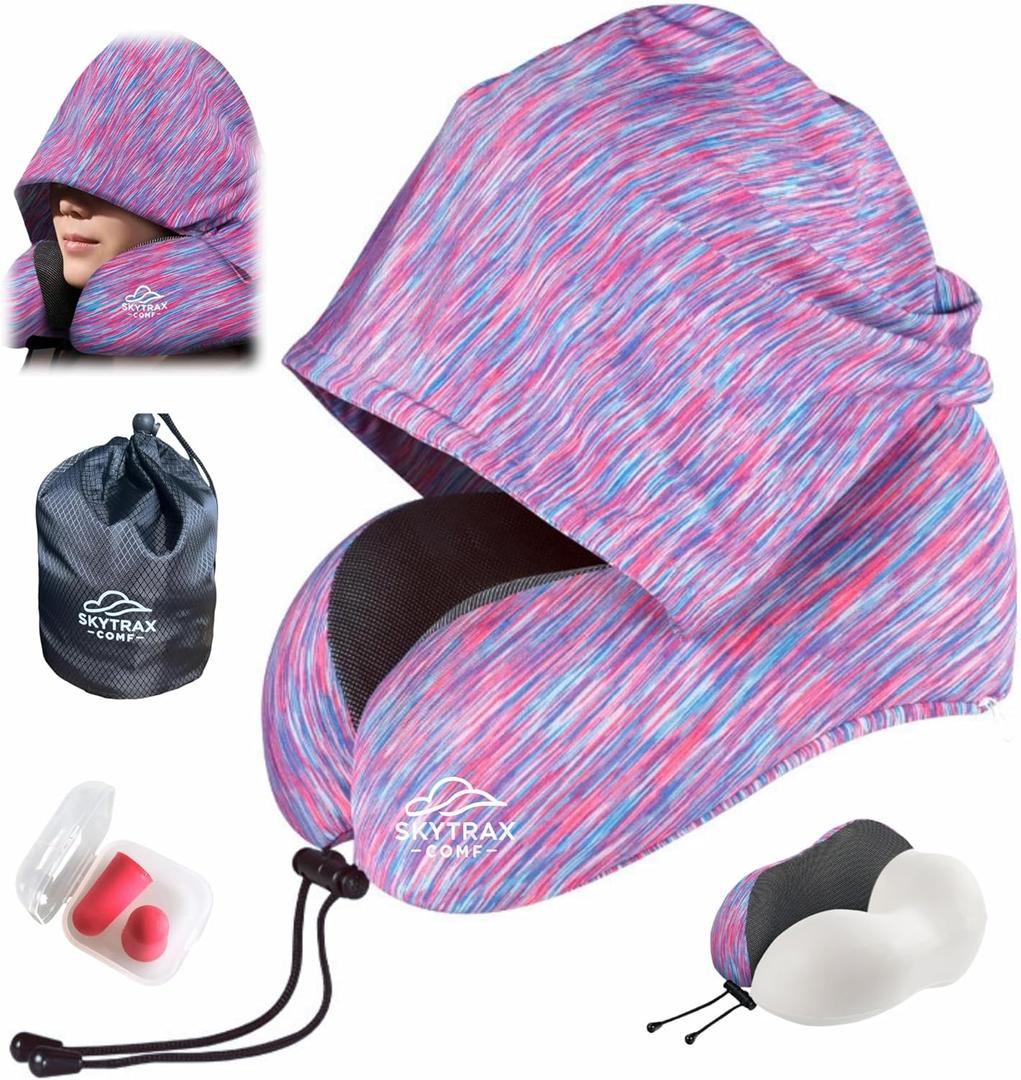 Travel Pillow with Extra Large Hood for Airplane Long Flights Privacy and Comfort Memory Foam with Skin-Friendly Cover for Road Trip Head&Neck Support for Plane Office Cars Sleeping & Rest(Colorful)