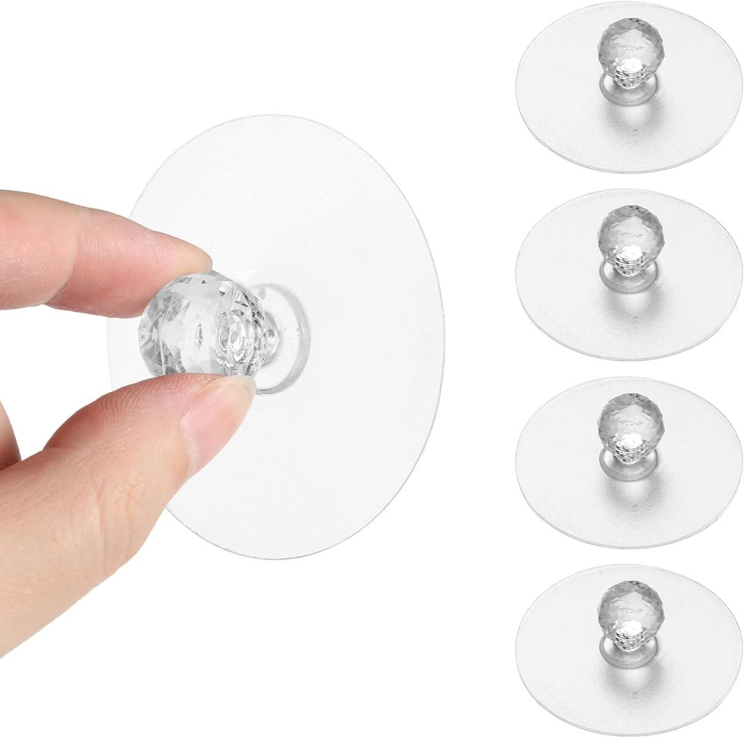 Ptwola 4 Pcs Self Adhesive Cabinet Drawer Pull Knobs No Drill Clear Acrylic Crystal Diamond Shaped Pulls Handles Hooks Window Opener for Wardrobe Kitchen Cupboard Bookcase Dresser Furniture Door