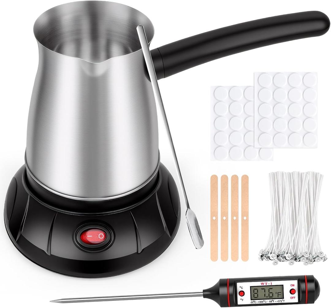 Aottom Wax Melter for Candle Making - Stainless Steel Candle Wax Melter Pot with Pouring Spout, DIY Candle Making Kit Supplies Included Wicks, Wick Stickers, Centering Device, Stirring Spoon, Small to Medium