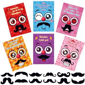 Syhood 36 Set Valentines Day Gifts for Kids Valentine's Cards with Funny Mustaches and Envelopes for Kids Classroom School Exchange Gift Valentines Party Favors