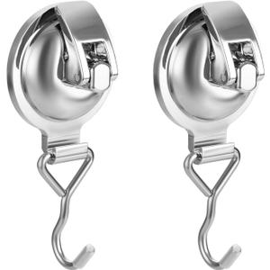 Heavy Duty Vacuum Wreath Cup Adhesive HookHanging 13 lbs Robe Towel Hooks, Super Suction for KitchenBathroom and Restroom (Round Silver, 2Pack)