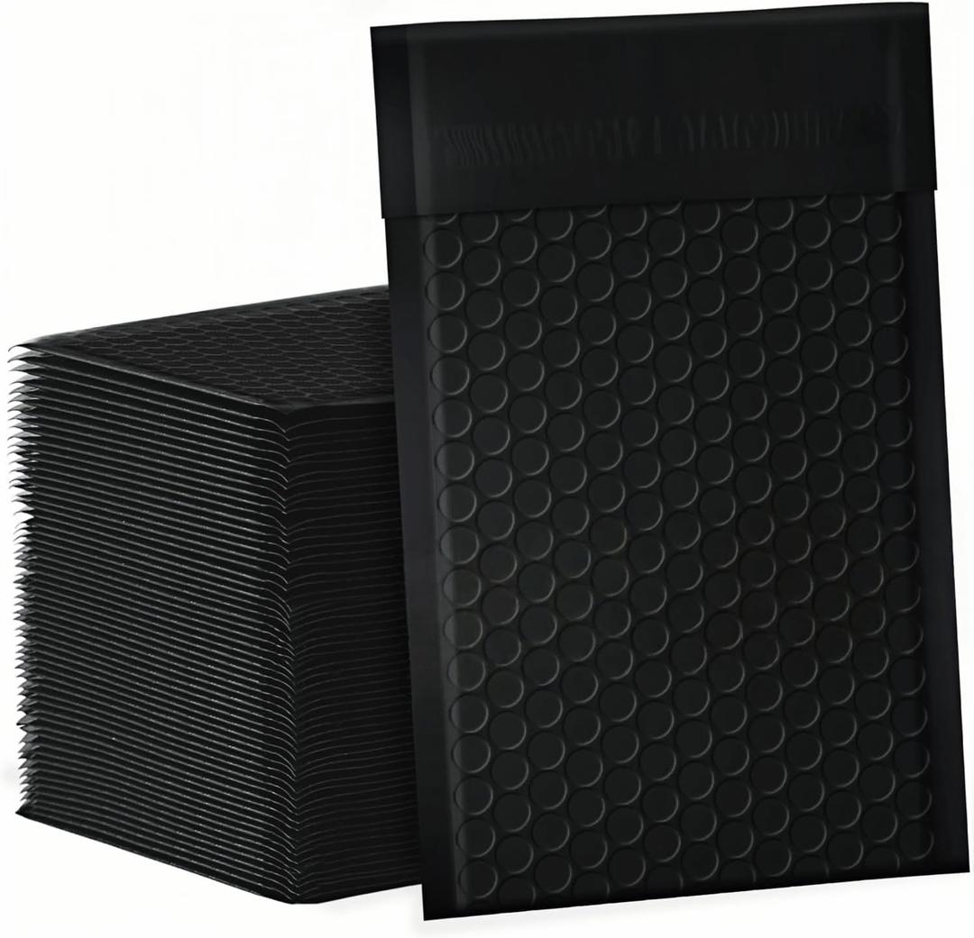 Bubble Mailers 4x8" 100 Pack Black Padded Envelopes Waterproof Usable Size 4x7 Self-Seal Padded Mailing Envelopes Bubble Opaque Padded Mailer for Small Businesses, 4x8-100Pc