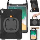 BRAECN Case for iPad Air 3 10.5 2019, iPad Pro 10.5 Case 2017- Heavy Duty Silicone Cover with Pencil Holder,Rotating Hand Grip,Carrying Shoulder Strap,Stable Kickstand Fit for iPad Air 3rd Gen-Black