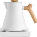 Fellow Corvo EKG Pro Electric Tea Kettle - Quick Heating, Precise Temperature Control Electric Kettle, Scheduling, Built-in Brew Timer for Boiling Water - Matte White with Maple Handle - 0.9 Liter