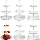 Sawysine 6 Pack 3 Tiers Dessert Stand Plastic Cupcake Stand Serving Trays Cupcake Display Stand Cookie Tray for Party and Platter for Home(White)