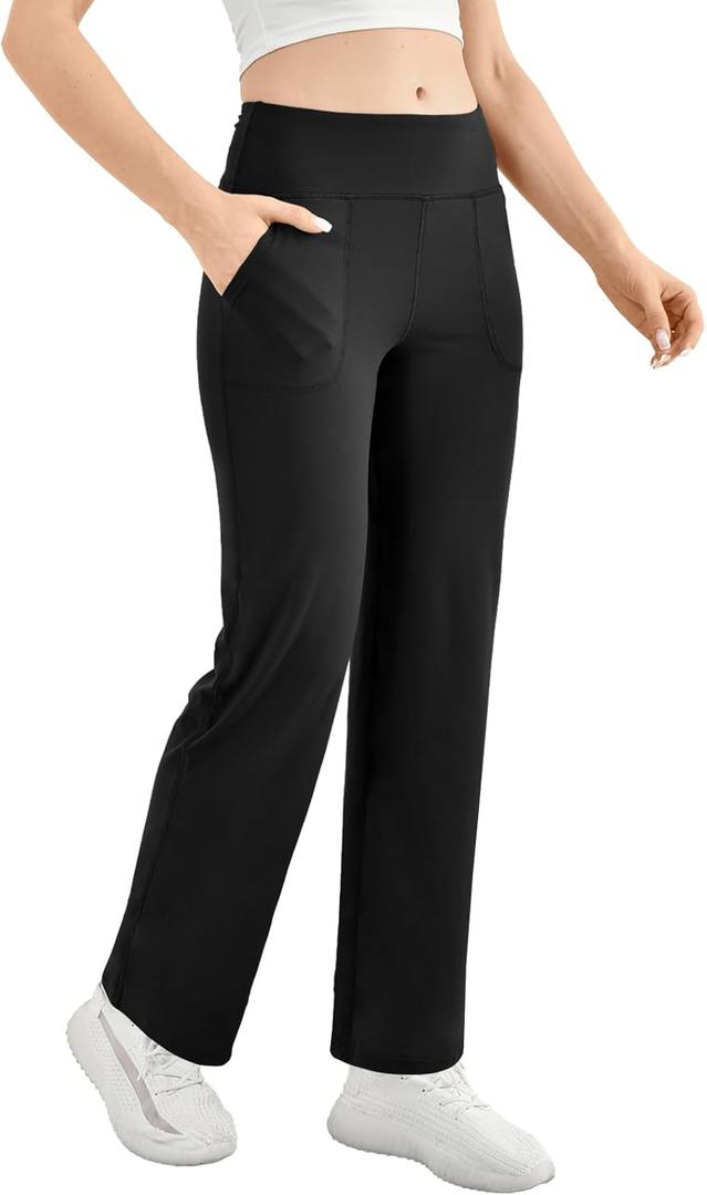 Walifrey Wide Leg Yoga Pants for Women, Loose Stretch Sweatpants with Pockets Casual Lounge, Black, L
