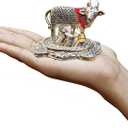 NOBILITY Pooja Items Diwali Gift Silver Antique Small Kamdhenu Cow with Calf Metal Statue Decorative Item Showpiece for Home Office Decoration Wedding Return Gifts 6 Pcs