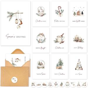 3 x Christmas Cards With Envelopes & Matching Stickers, 20 Pack, 10 Personalized Designs, 4" X 6", Boxed Christmas Greeting Cards,Happy Holiday Xmas Card (vintage)