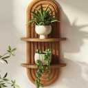 Bamworld Boho Wall Decor Brown Plant Wall Shelf, Mid Century Modern Decor Hanging Plant Shelf, 2-Tier Wooden Floating Shelves for Home, Bathroom Bedroom Living Room, Office Holding Planter Decoration (16.9'' Single)
