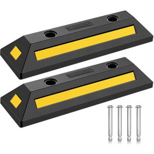 2-Pack Heavy Duty Rubber Parking Stoppers, Wheel Blocks with Reflective Stripes, Tire Stoppers for Garage, Truck, RV, Trailer, Van and Forklift, Car Parking Blocks for Garage Safety