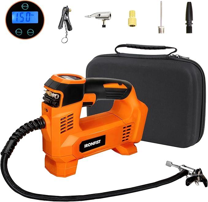 IRONFIST Tire Inflator for DEWALT Battery Portable Air Compressor for Car, Bicycle, Ball, 20V Auto Tire Pump with Digital Pressure Gauge (Tool Only, NO Battery)