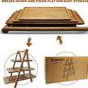 Acacia Wood 3 Tier Foldable Serving Tray Rectangular Farmhouse Stand for Charcuterie Board, Cupcake, Dessert, Party Wedding Decor, Small Flower Pot Display, Easy Storage