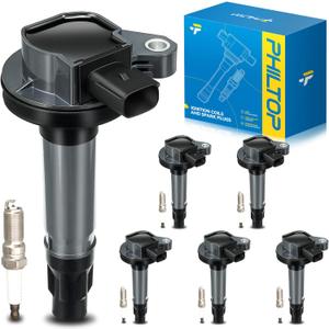 PHILTOP Ignition Coil Pack and Iridium Spark Plugs Fits for Mazda 2008-2014 CX-9, Ford 2007-2010 Edge, 2010-2012 Taurus 3.5L, 2010-2012 Flex 3.5L, Lincoln 2007-2010 MKX, 2007-2010 MKZ, 6PCS UF553