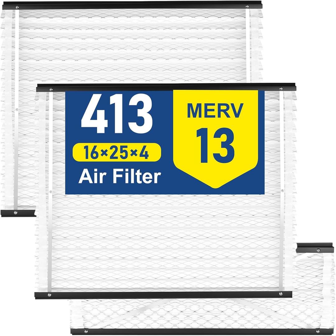 2Pack 413 Replacement Filter Compatible with AprilAire Size:16x25x4 Whole House Air Purifiers model:1410, 1610, 2140, 2410, 2416, 3410, 4400, MERV 13