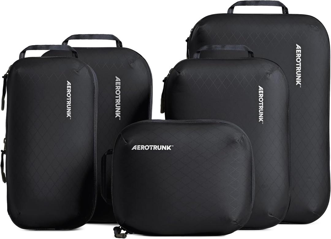 Aerotrunk Ultralight Compression Packing Cubes - Lightweight Travel Organizers for Suitcases and Luggage (6-Pack, Black)