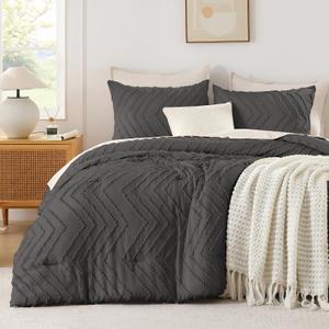 Andency Dark Grey Oversized Super King Comforter Set 120x120, Extra Large King Size Comforter Oversize Boho Soft Warm Bedding Comforter Sets, 3 Pieces Aesthetic Chevron Textured Bedding Set