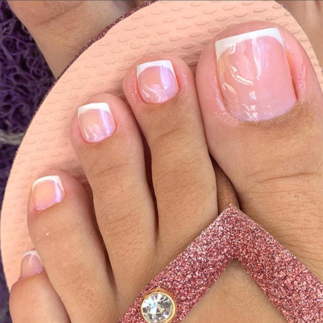 GLAMERMAID Press on Toenails Short, Spring Summer Hot Pink Ombre Gel Glue on Toe Nails, Glossy Toe Nails Reusable UV Finish Fake Nails Acrylic False Nails Manicure Kits for Women, Set of 3