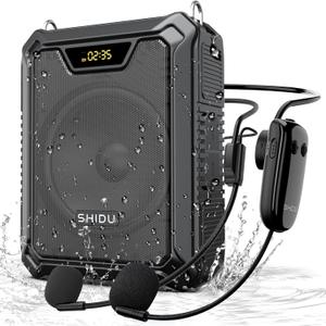 SHIDU 30W Voice Amplifier with Wireless Microphone, IPX6 Waterproof Amplifier Wireless & Wired Microphone Bluetooth Speaker Personal Megaphone for Teachers Meeting Speech Outdoors-M1000