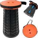 Collapsible Portable Stool, 440lbs Load Capacity Folding Stool with Adjustable Height, Carrying Strap - Telescoping Camping Stool for Camping, Hiking, Fishing, Travel, BBQ (Orange)