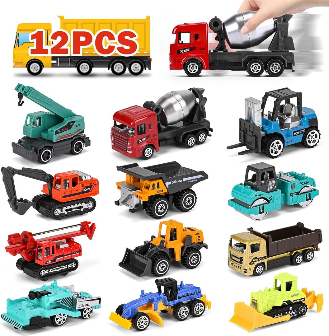 ZHFUYS 12PCS Metal Mini Cars Toy for Kids, Toy Cars for Kids, Trucks Toy Vehicles Set for Toddlers, Party Favors for Toddler Toys,Educational Play, Birthday Gift for Boys Girls (3 Inch)