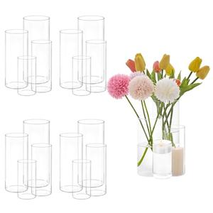 16 Pcs Cylinder Vases Set, 4,6,8,10 Inch Tall Clear Glass Vases for Centerpieces, Modern Floating Candle Holders Vase for Wedding, Table Shelf, Party, Home Decor